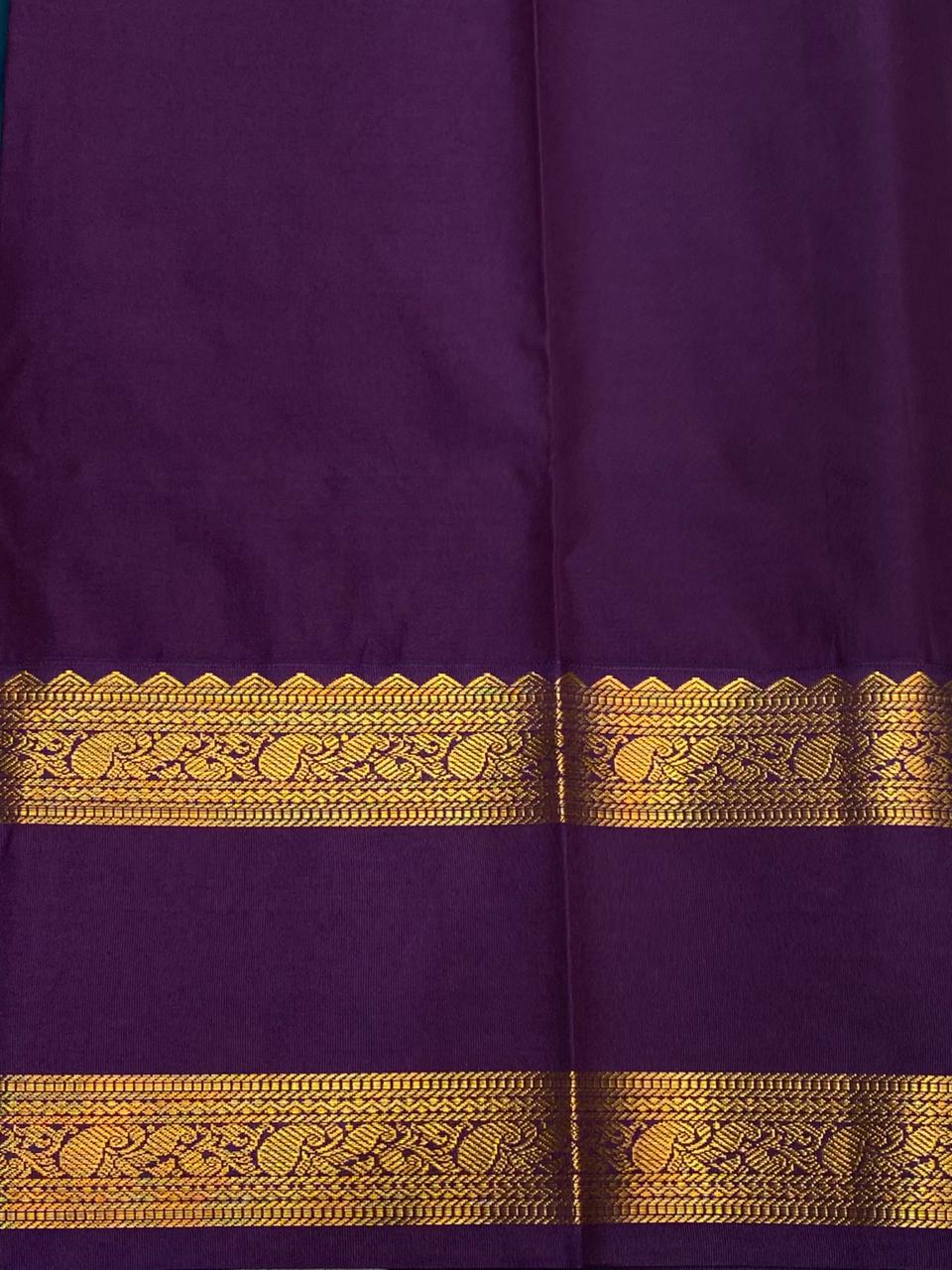Teal blue and violet silk saree- PSSR45