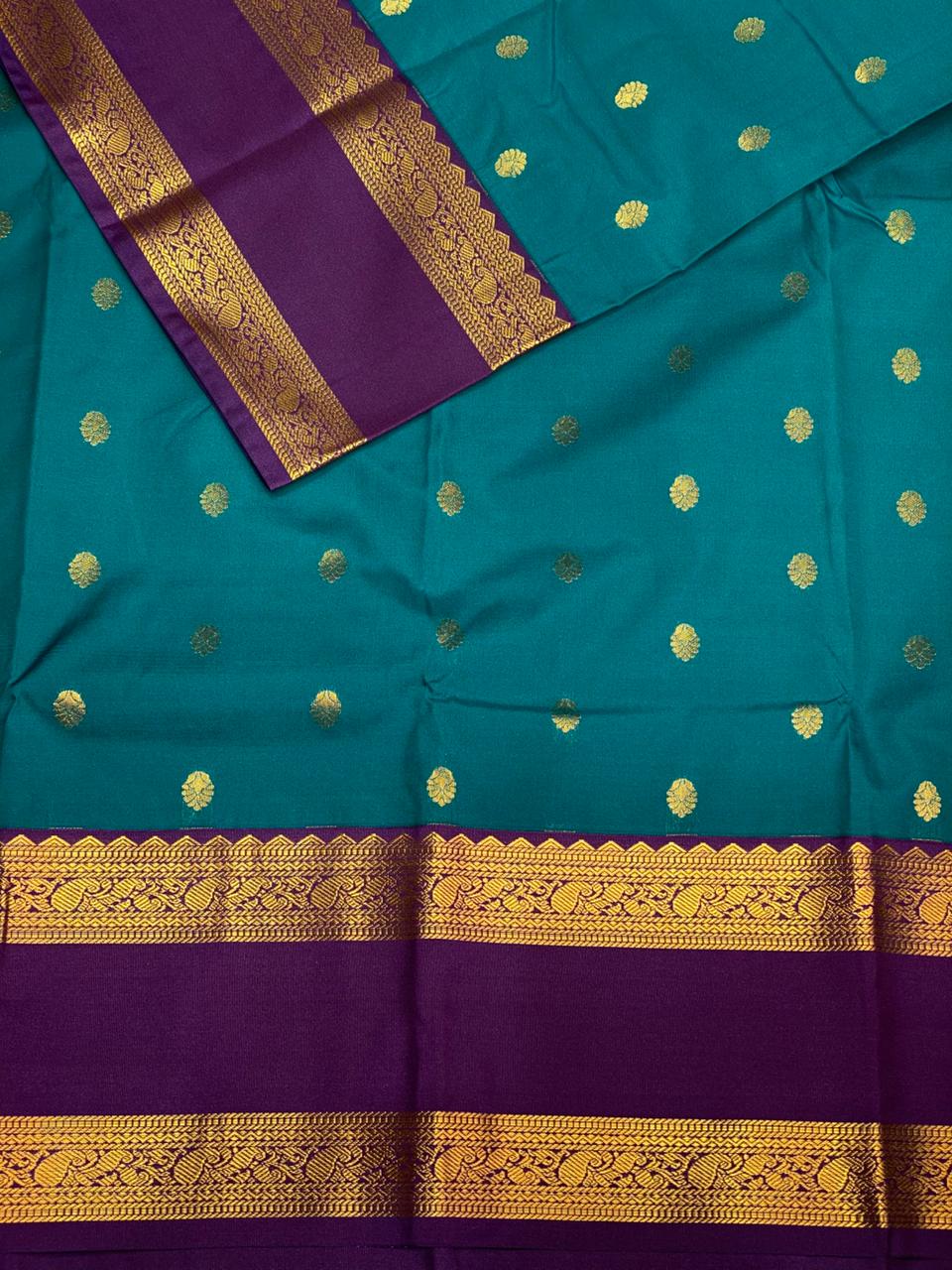 Teal blue and violet silk saree- PSSR45