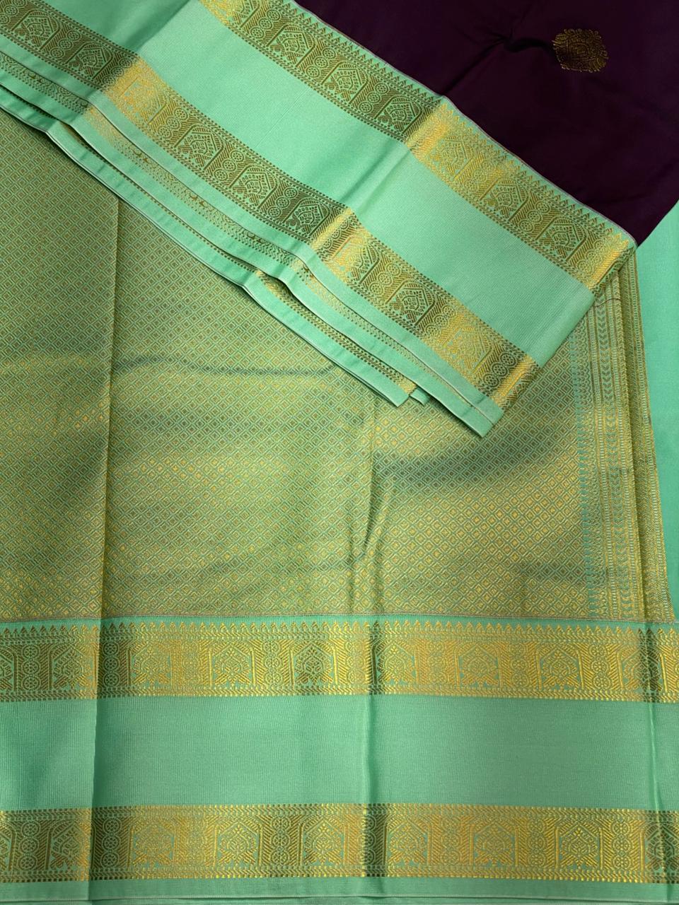 Dark Wine and Turquoise blue silk saree- PSSR46