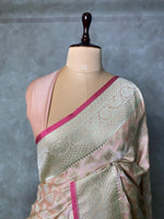 Pastal peach and light goldpure zatin Banarasi saree- PBSZ6