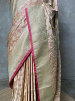 Pastal peach and light goldpure zatin Banarasi saree- PBSZ6
