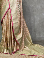 Pastal peach and light goldpure zatin Banarasi saree- PBSZ6