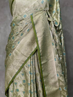 Pastal green and light goldpure zatin Banarasi saree- PBSZ7