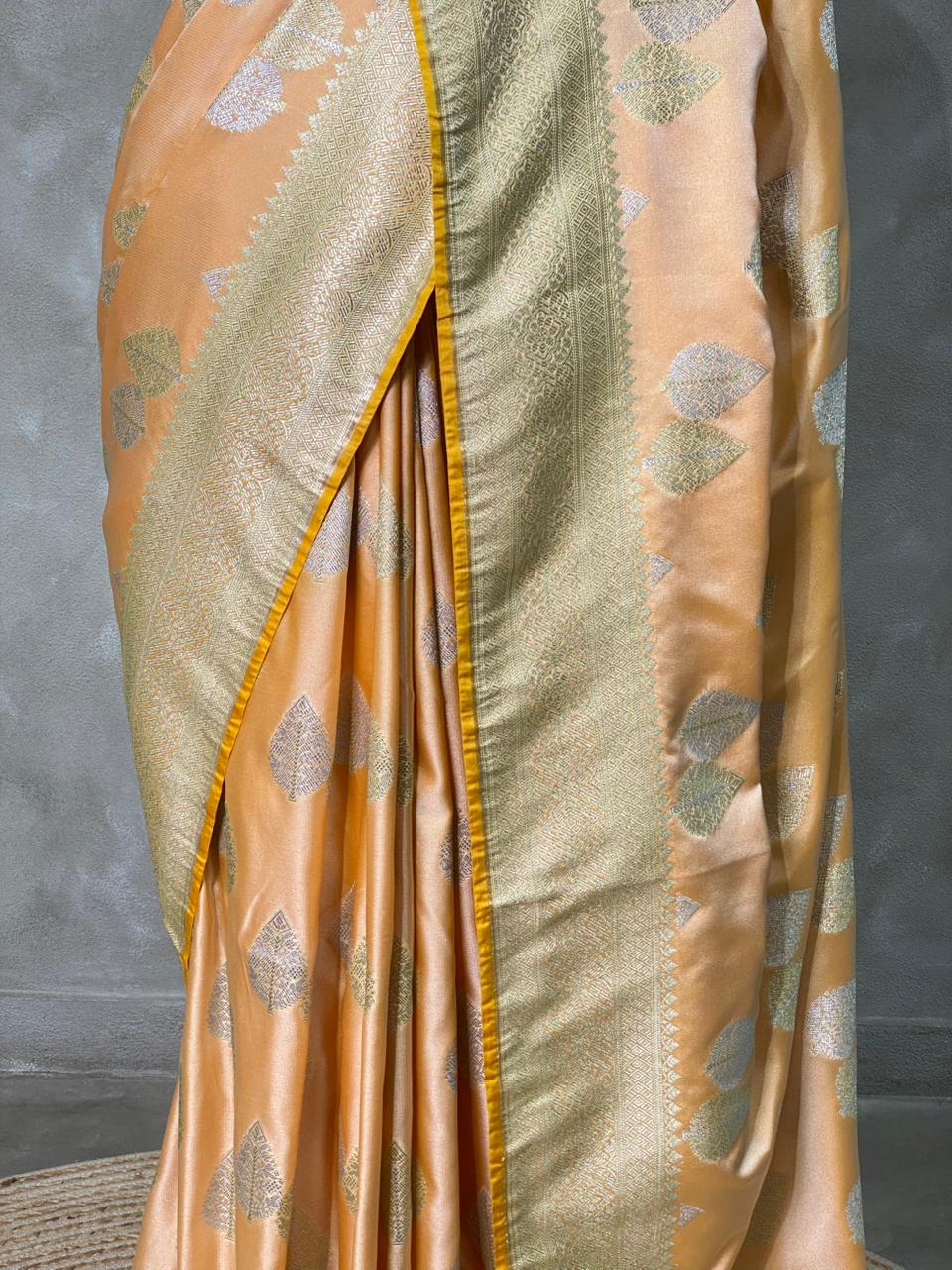 Pastal peach and light goldpure zatin Banarasi saree- PBSZ8
