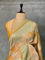 Pastal peach and light goldpure zatin Banarasi saree- PBSZ8
