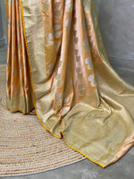 Pastal peach and light goldpure zatin Banarasi saree- PBSZ8