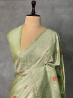 Pastal green and light goldpure zatin Banarasi saree- PBSZ9