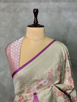 Pastal pink and blue and light goldpure zatin Banarasi saree- PBSZ11