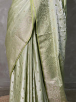 Pastal green and blue and light goldpure zatin Banarasi saree- PBSZ13