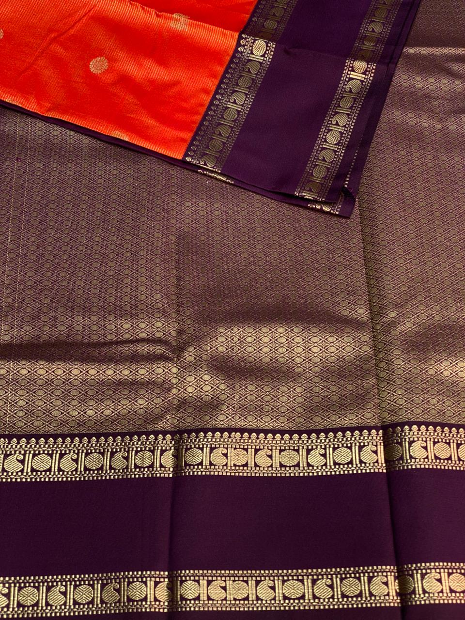 Rust orange and Violet silk saree- PSSR52