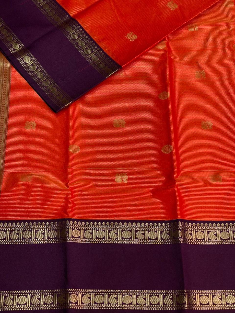 Rust orange and Violet silk saree- PSSR52