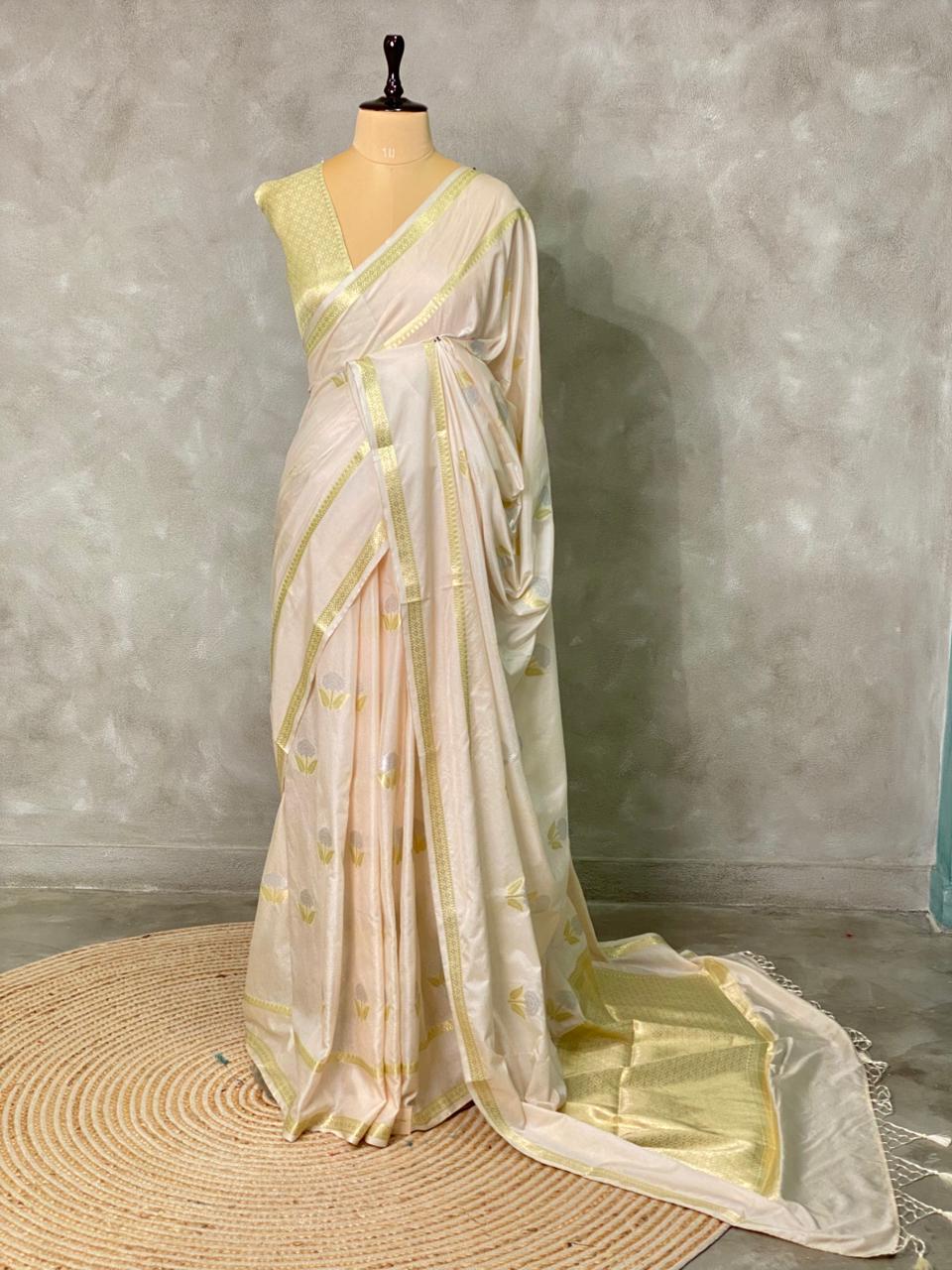 Pastal pink and light goldsei Banarasi saree- PBSb1