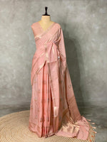 Pastal peach and light goldsei Banarasi saree- PBSb3