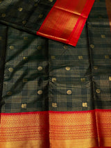 Dark green ad red silk saree- PSSR69