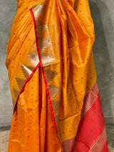 Mustard Yellow Tusser silk saree - PSTAA