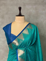 Turquoise Blue Tusser silk saree - PSTAB