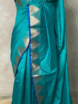 Turquoise Blue Tusser silk saree - PSTAB