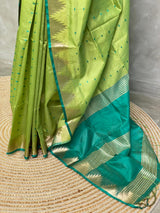 Parrot Greeen Tusser silk saree - PSTAF