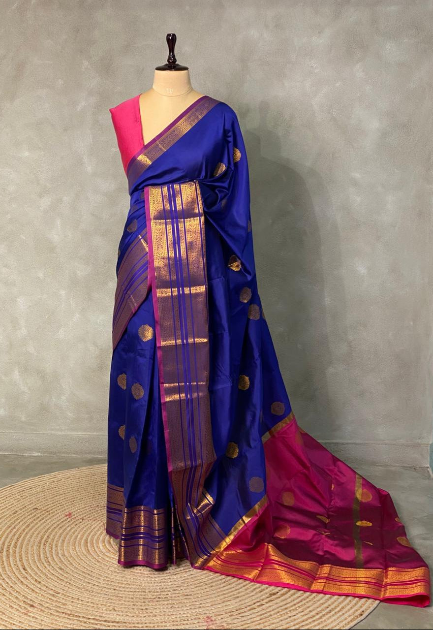 Blue and purple semi kanchipuram soft silk saree - PSSN14