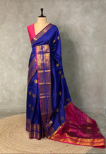 Blue and purple semi kanchipuram soft silk saree - PSSN14