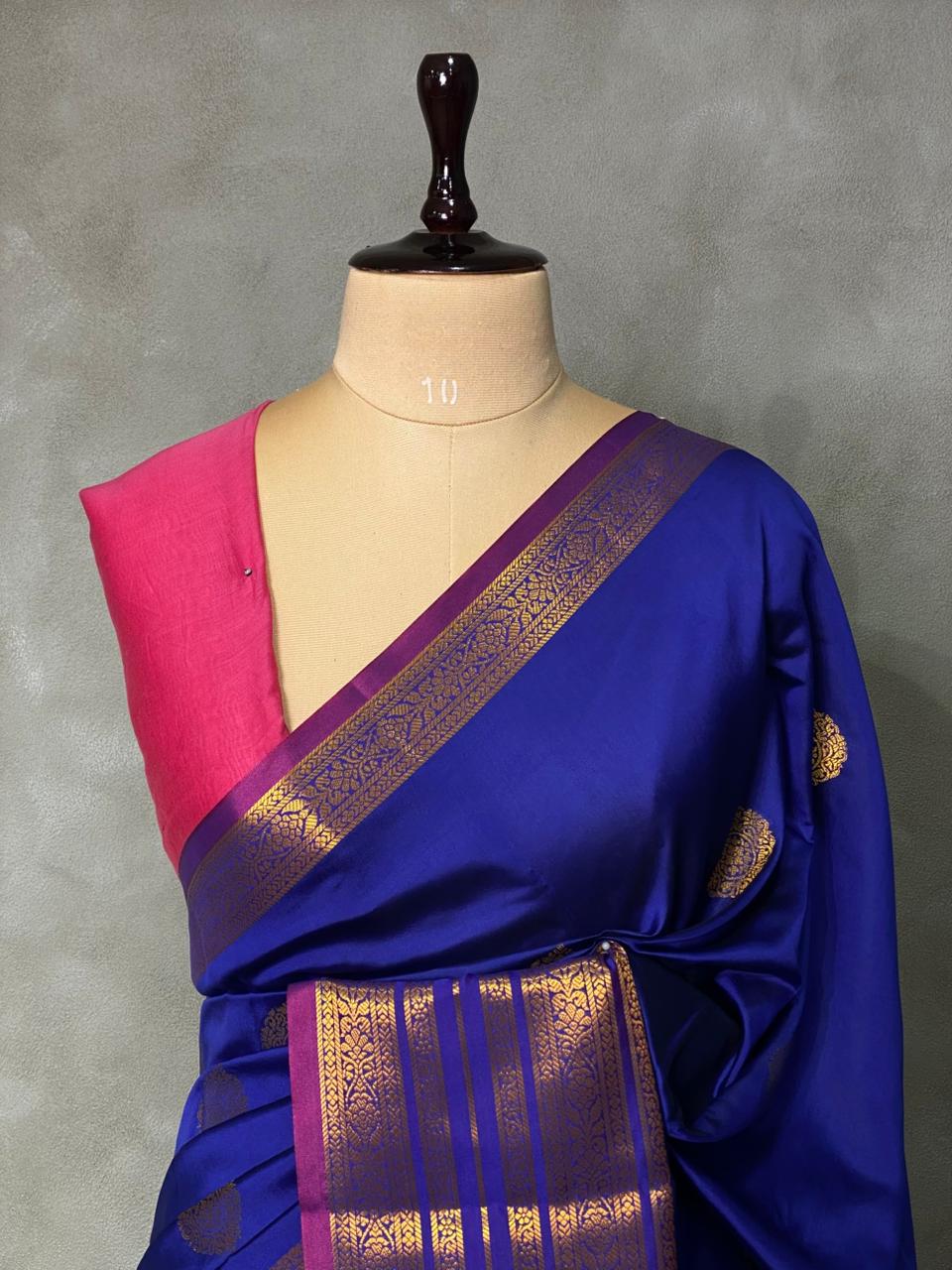 Blue and purple semi kanchipuram soft silk saree - PSSN14