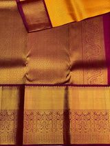 Yellow and Maroon Pure Kanchipuram Silk saree - PPURE6