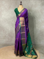 Violet and Green semi kanchipuram soft silk saree - PSSN21
