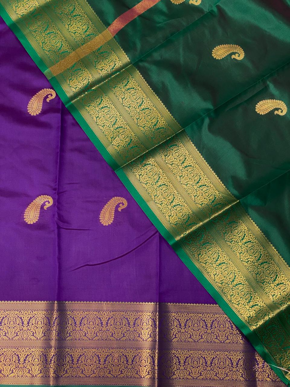 Violet and Green semi kanchipuram soft silk saree - PSSN21