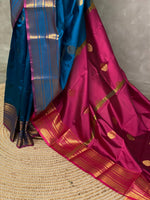 Teal blue and purple semi kanchipuram soft silk saree - PSSN25
