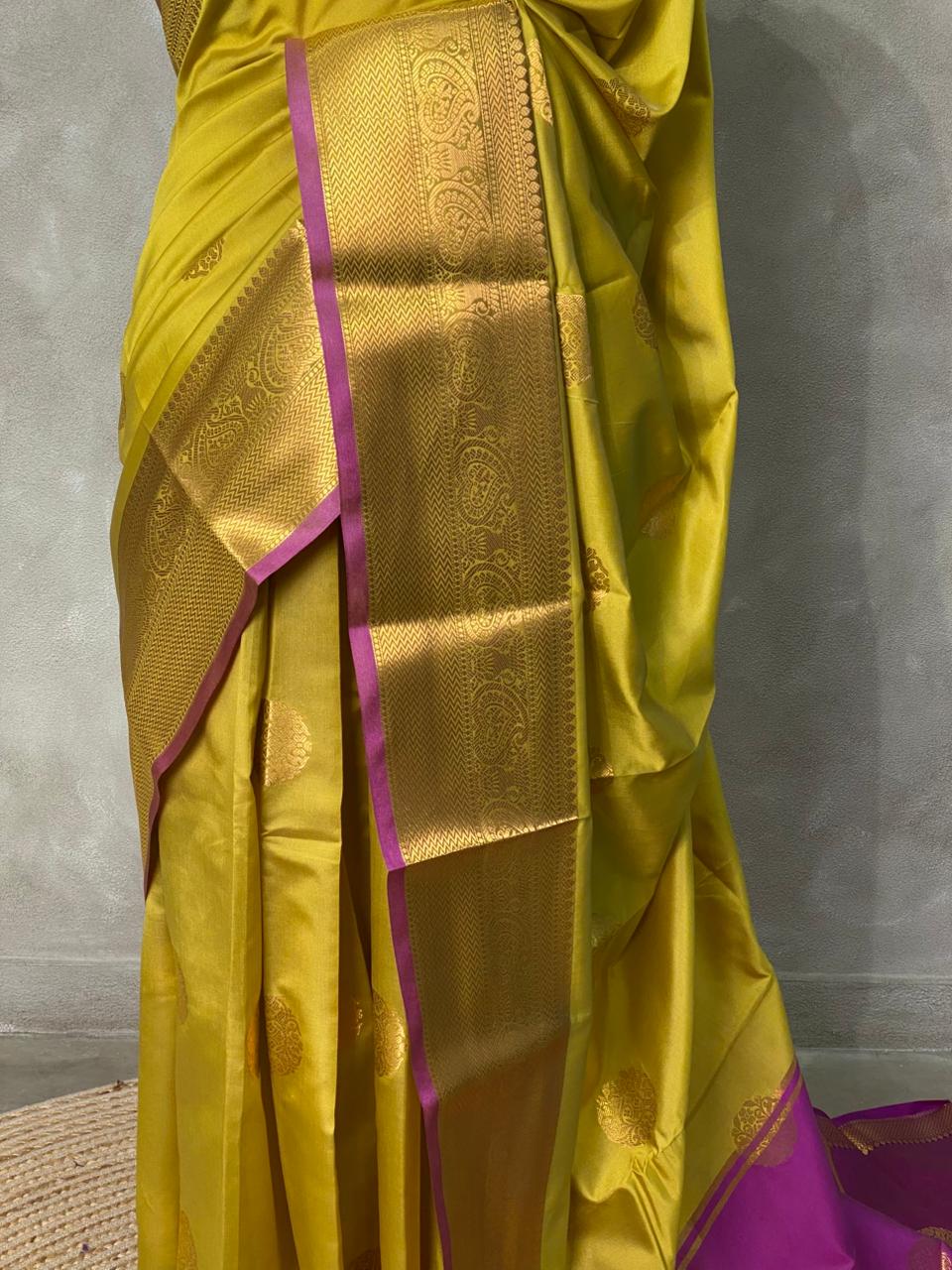 Olive green and purple semi kanchipuram soft silk saree - PSSN32