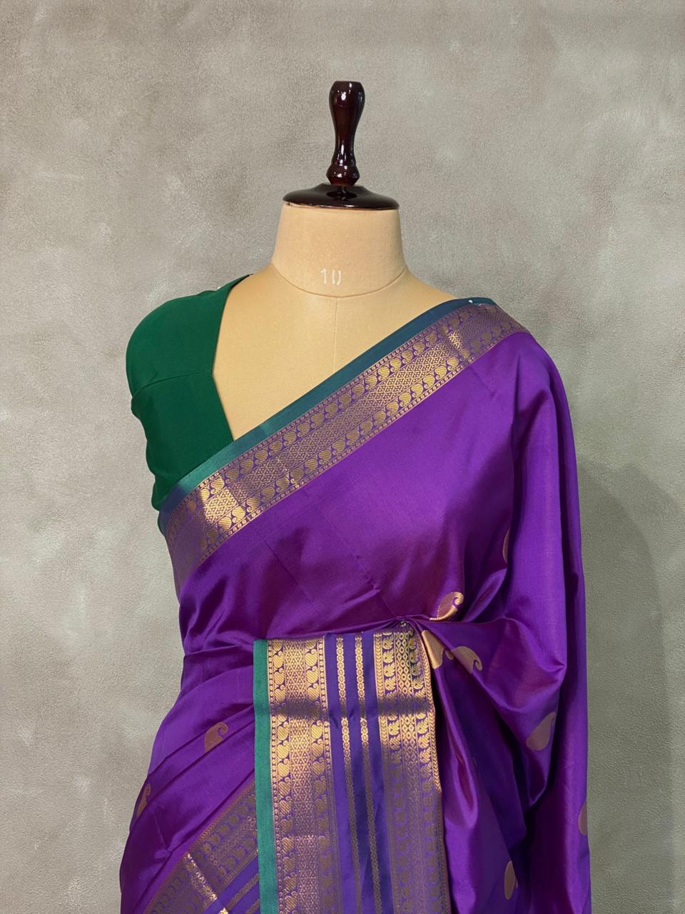 Violet and Green semi kanchipuram soft silk saree - PSSN42A