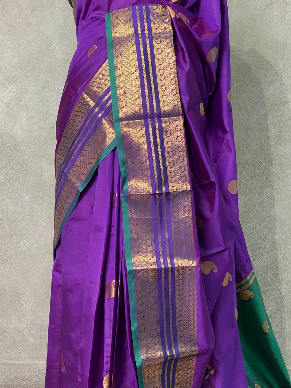 Violet and Green semi kanchipuram soft silk saree - PSSN42A