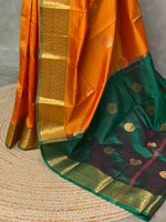 Mustard yellow and Green semi kanchipuram soft silk saree - PSSN39