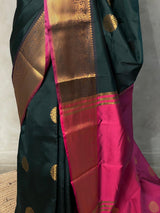 Bottle Green and Purple semi kanchipuram soft silk saree - PSSN44