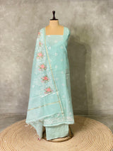 Pastal Blue Linen Silk unstitched salwar set: PBRUS3A