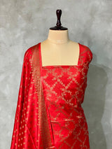 Red Chiniya Silk unstitched salwar set: PBRUS4B
