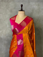 Yellow and Rani Pink pure soft silk saree - PSOFTD