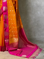 Yellow and Rani Pink pure soft silk saree - PSOFTD
