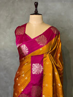 Mustard Yellow and Rani Pink pure soft silk saree - PSOFTA