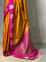 Mustard Yellow and Rani Pink pure soft silk saree - PSOFTA