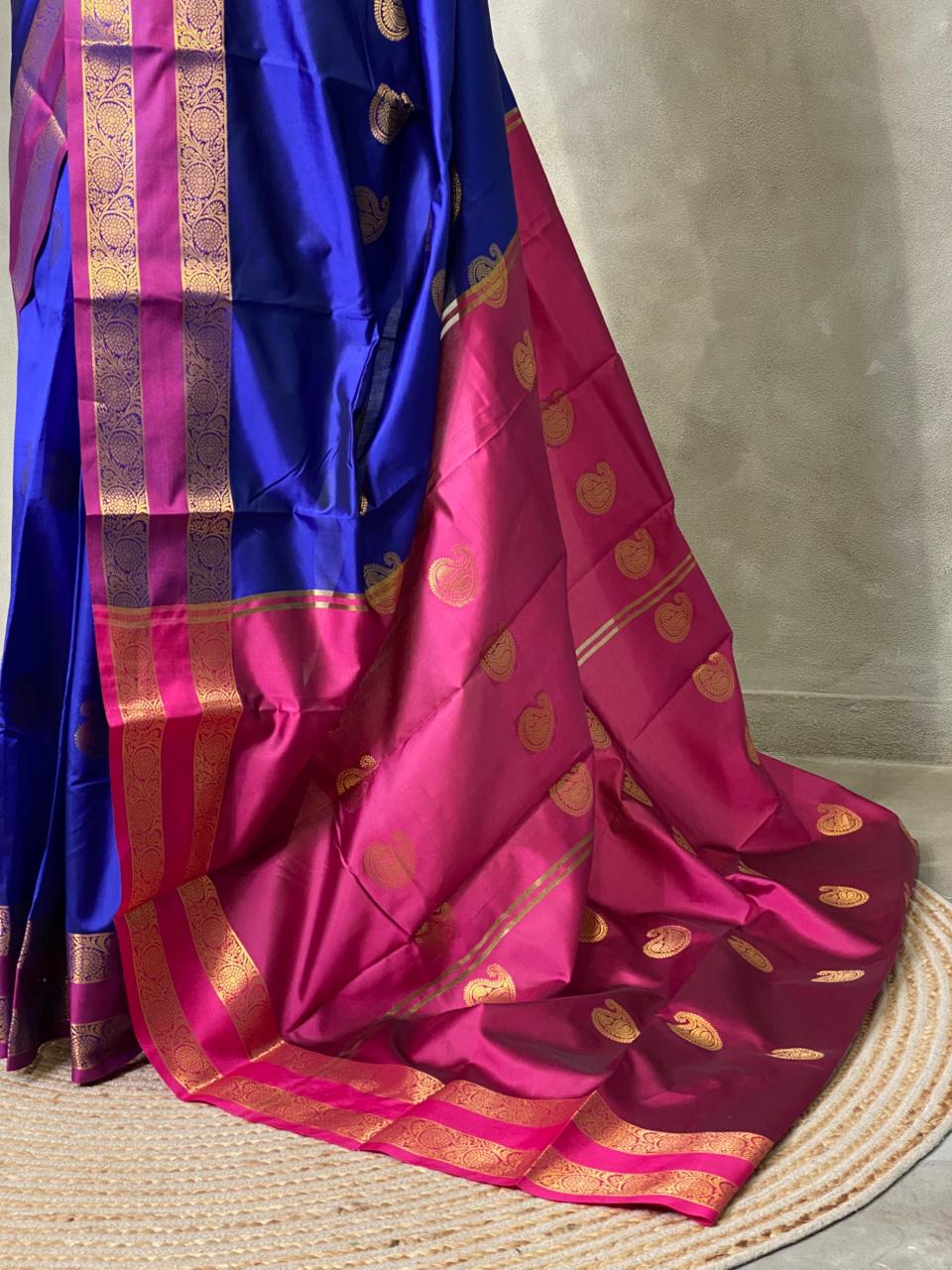 Blue and Magenta semi kanchipuram soft silk saree - PSSN53