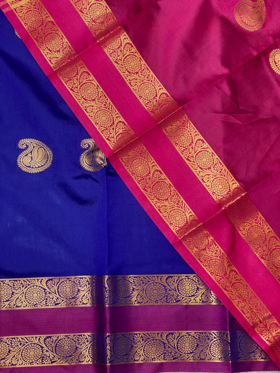 Blue and Magenta semi kanchipuram soft silk saree - PSSN53