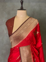 Red and Brown banarasi Crepe silk saree - PBC1