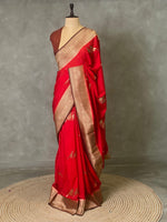 Red and Brown banarasi Crepe silk saree - PBC1