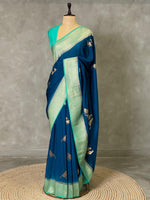 Teal and Ocean blue banarasi Crepe silk saree - PBC2
