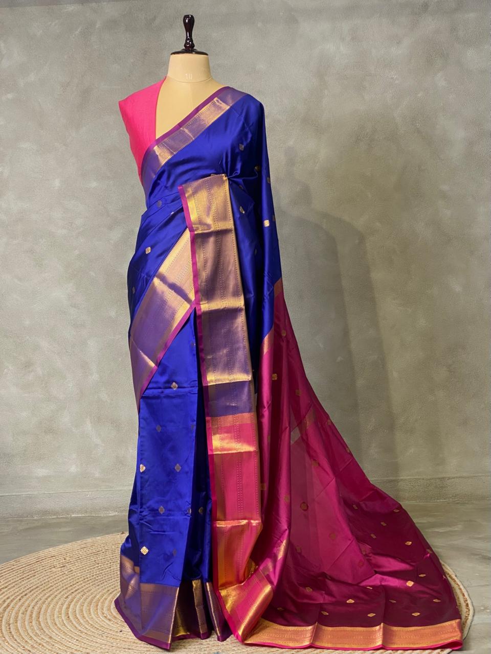 Royal Blueand Magenta semi kanchipuram soft silk saree - PSSN57