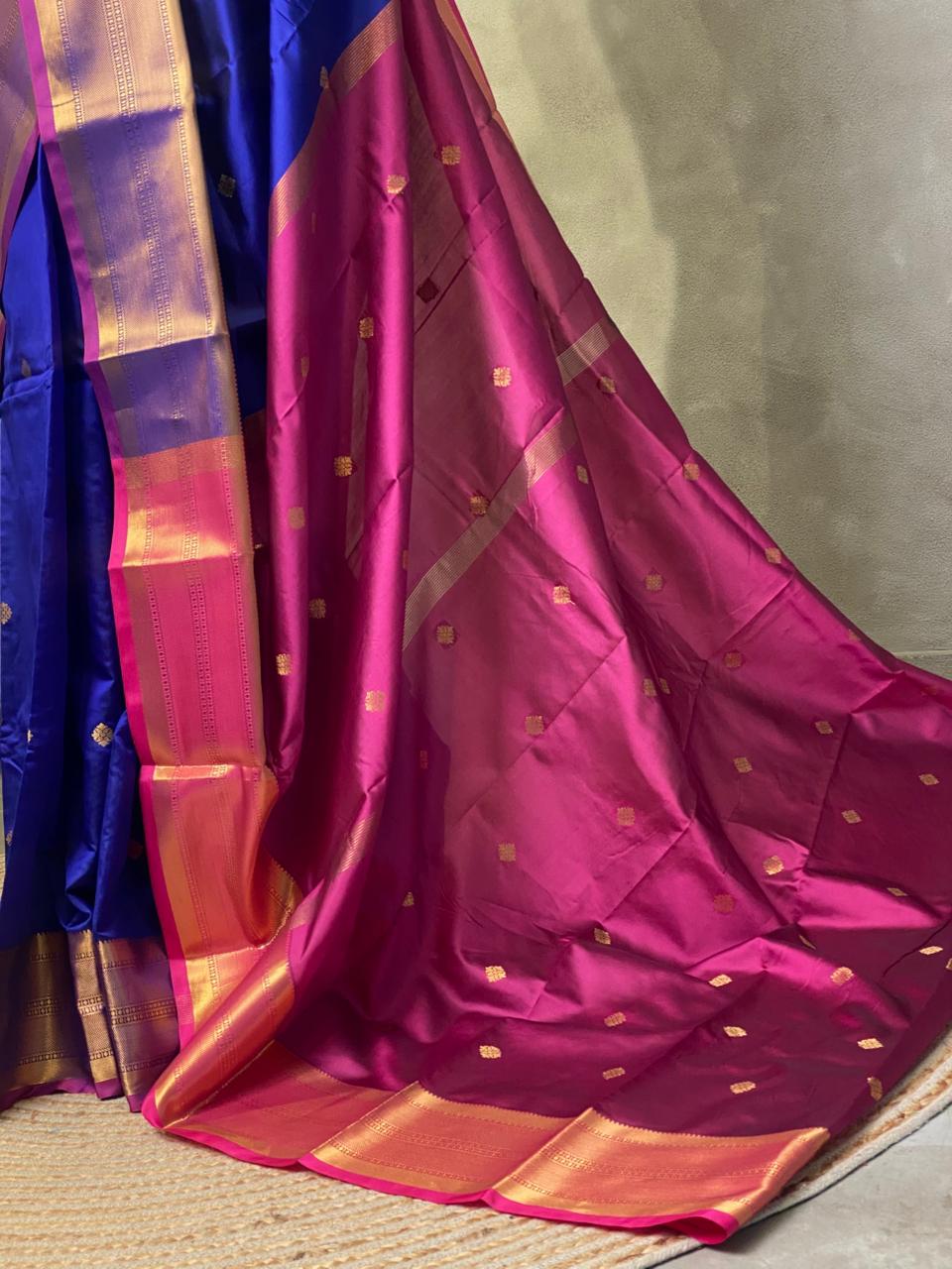 Royal Blueand Magenta semi kanchipuram soft silk saree - PSSN57