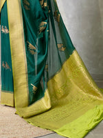 Dark green and Lime green banarasi Crepe silk saree - PBC3