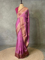 Onion pink and wine banarasi Crepe silk saree - PBC4