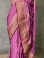 Onion pink and wine banarasi Crepe silk saree - PBC4